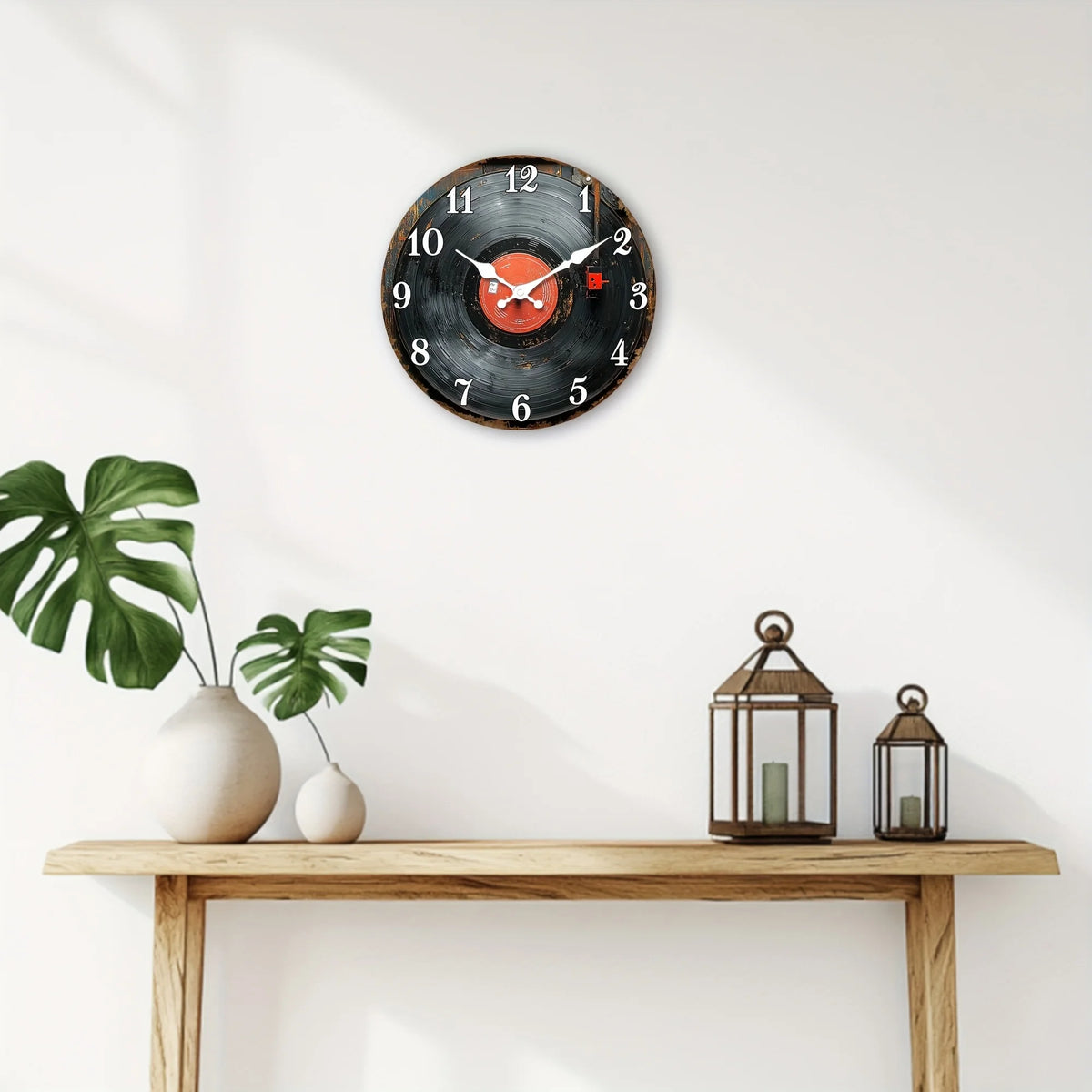 Retro Wooden Wall Clock | Vinyl Record Design, AA Batteries Not Included....