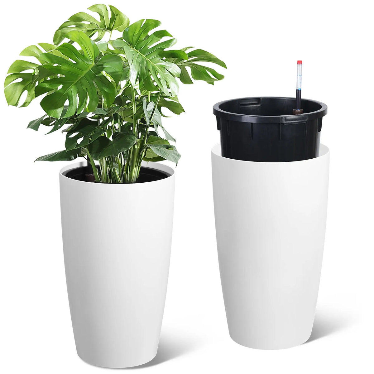 21.5 Inch Tall Self Watering Planters Set Of 2 With Water Level Indicator....