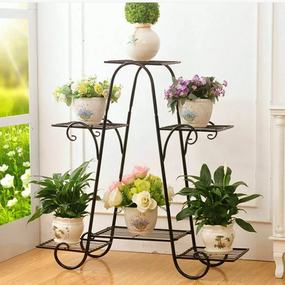 6 Tiers Metal Plant Stand Indoor Outdoor, Anti-rust Black 30.9x9.6x29.3 inch