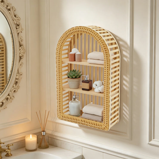 Wall Mounted Shelf, Handwoven Wicker, Natural Bamboo....