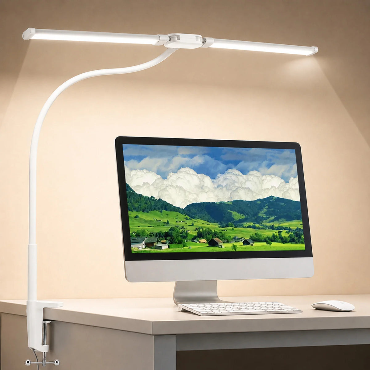 Double Head LED Desk Lamp with Clamp Dimmable 3 Color Modes 10 Brightness USB Adjustable...