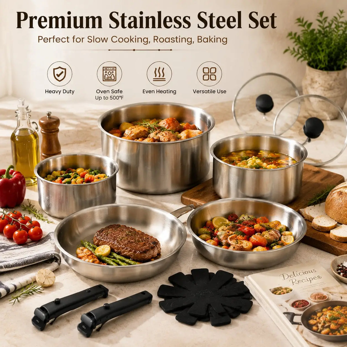 13PCS Nonstick Cookware Set With Detachable Handles, Matte Black Stackable Pots And Pans...