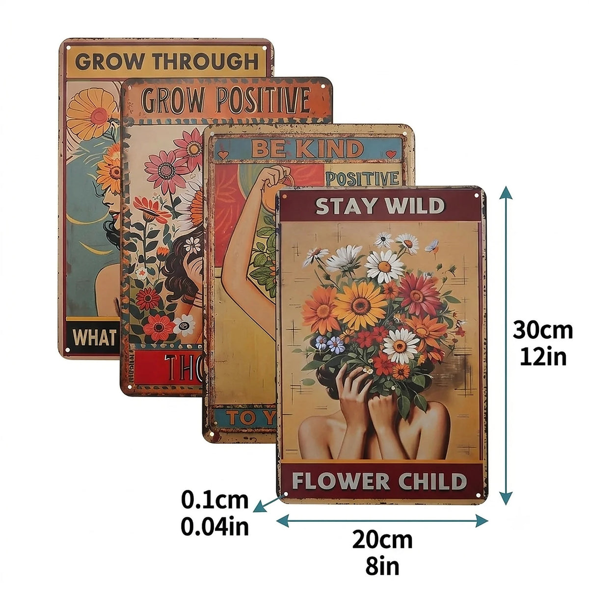 4 Piece Retro Tin Metal Sign Set, Wall Art ....
