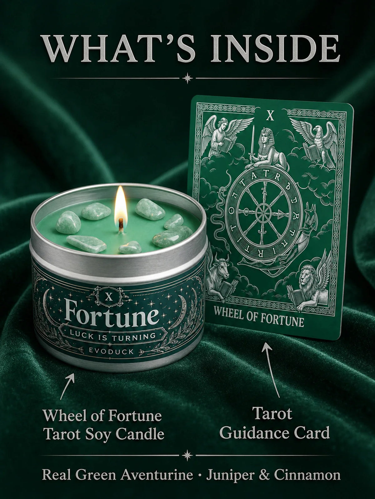 3/2/1 Sets Fortune Tarot Candle with Green Crystal Stones, Green Wax Scented, for Meditation, 3 Oz.