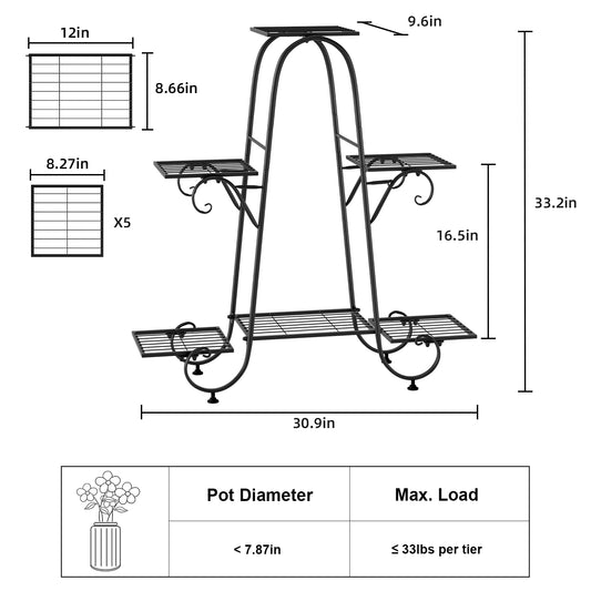 6 Tiers Metal Plant Stand Indoor Outdoor, Anti-rust Black 30.9x9.6x29.3 inch