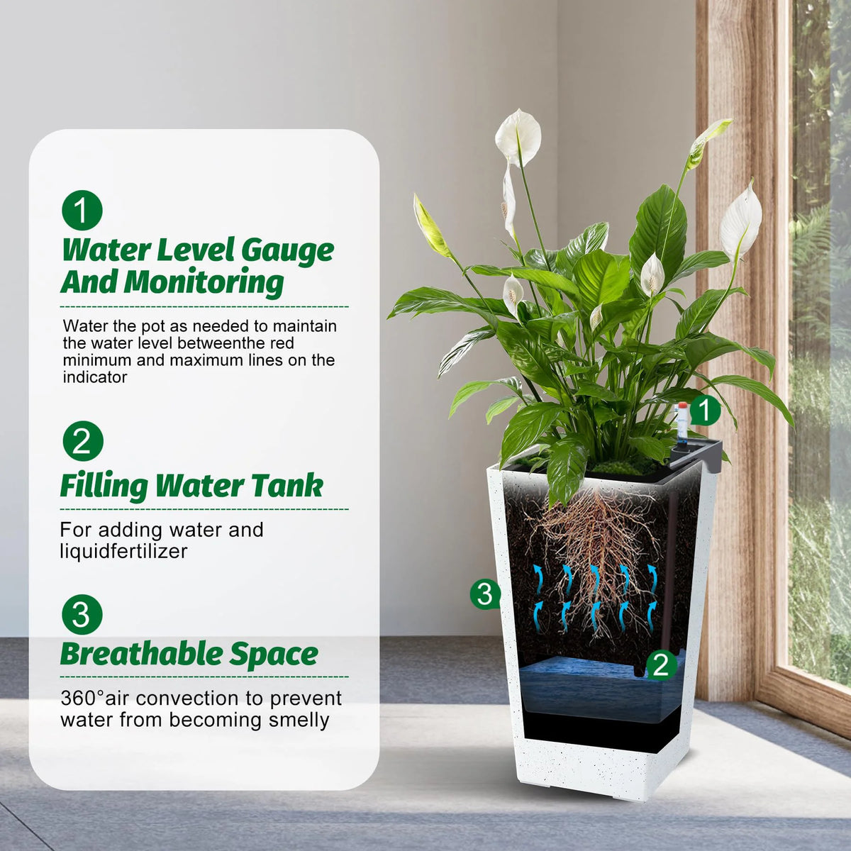 Set of 2 Modern Planters – Large Outdoor & Indoor Plant Pots with Self Watering System