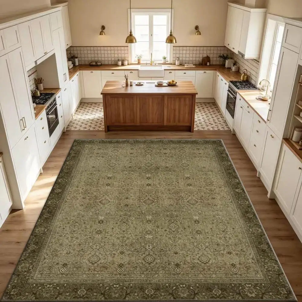 Olive Antique Rug, Soft & Comfortable, Machine Washable, Indoor, Outdoor Mat