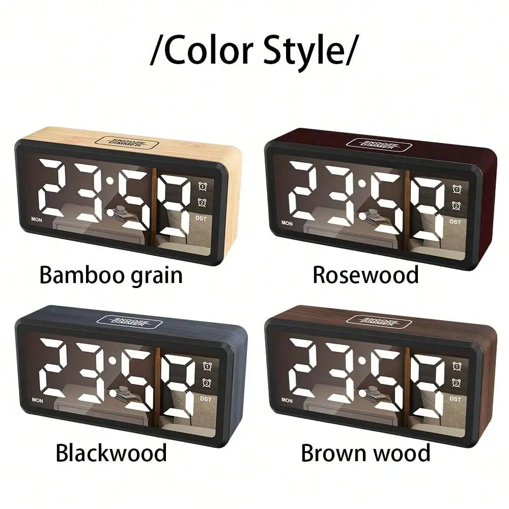 Wooden alarm clock, large LED display screen, 12/24-hour, 4 Colors....