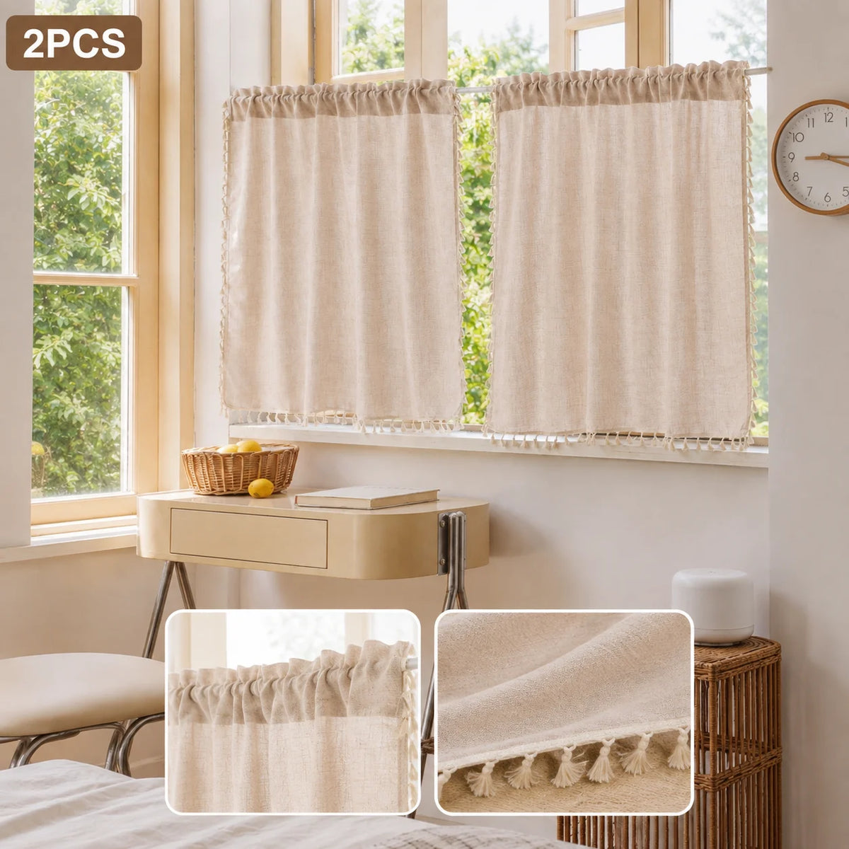 2 Panels Colorful Striped Short Sheer Kitchen Curtain with Rod Pocket, 2Sizes.....
