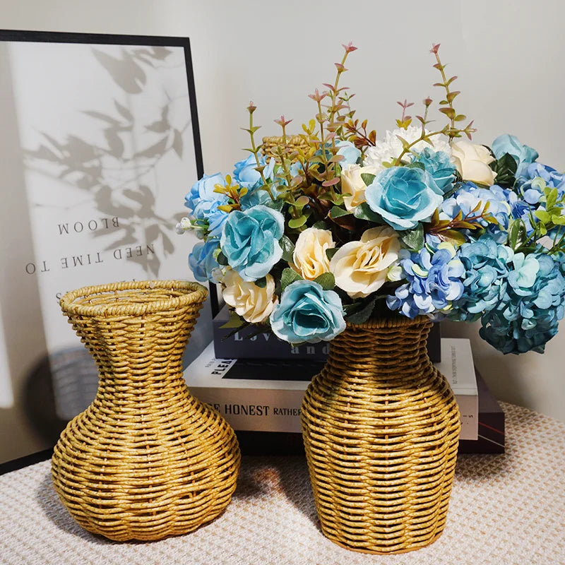 Japanese hand-woven desktop vase arrangement