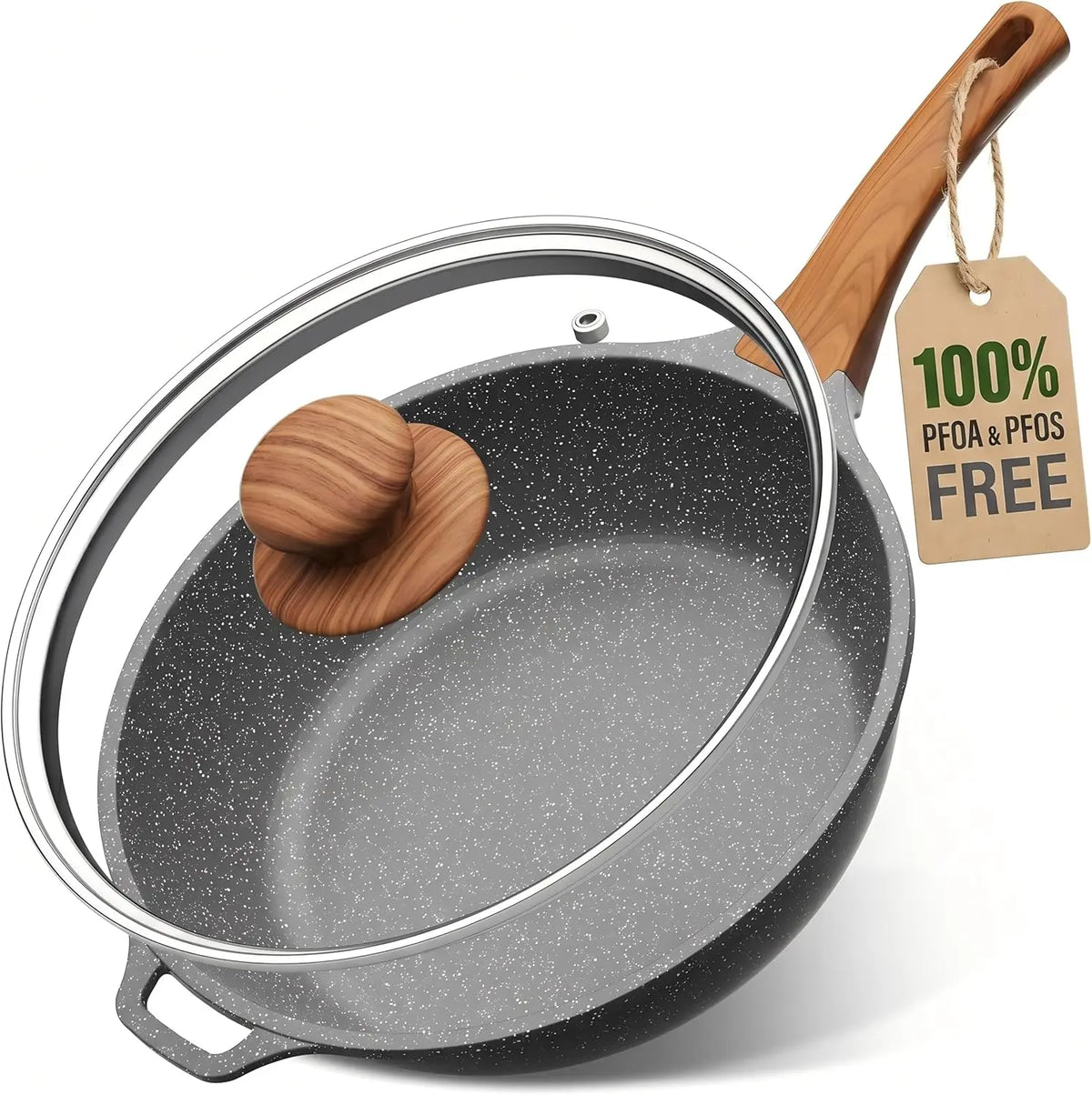 12 Inch Nonstick Granite Skillet with Lid, 5 QT Deep Frying Pan....
