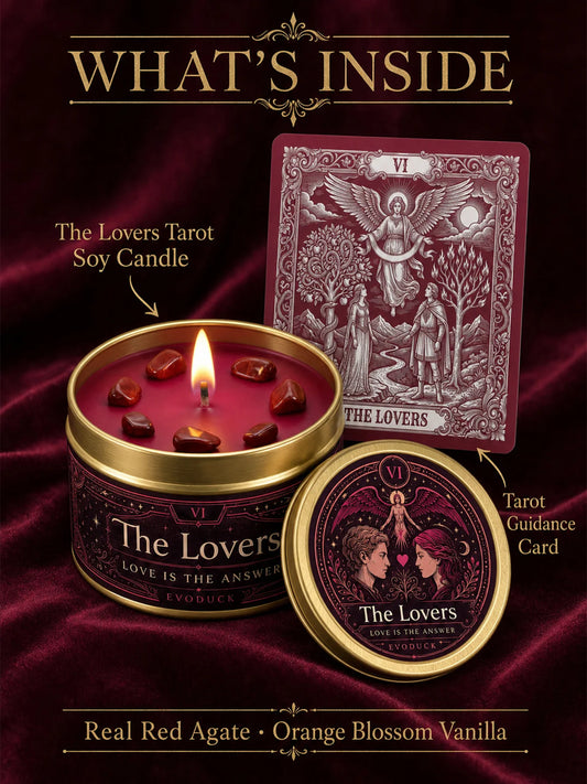 The Lovers Tarot Candle, Orange Blossom Vanilla Scented Candle with Red Crystal Stones,3/2/1 Sets, for Meditation, Love Attraction, Valentine's Day, Anniversary, Wedding Gift......