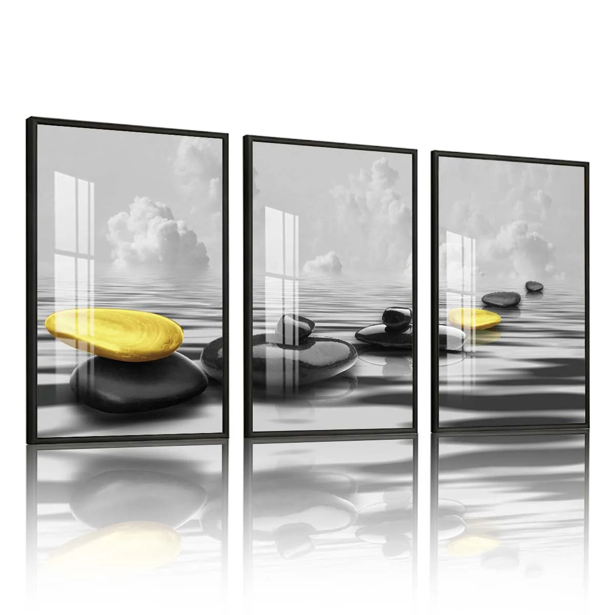 3 Panel Wall Art, Geometric Abstract 16x24 Inch Stereo Shape Stone Framed Wall Prints