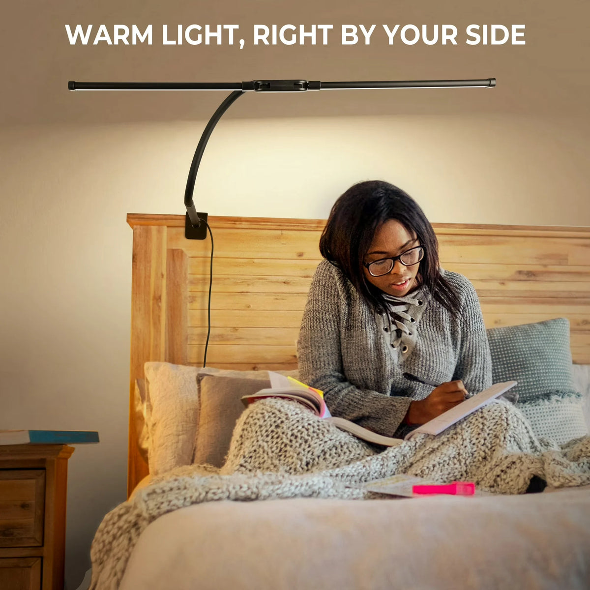 Double Head LED Desk Lamp with Clamp Dimmable 3 Color Modes 10 Brightness USB Adjustable...