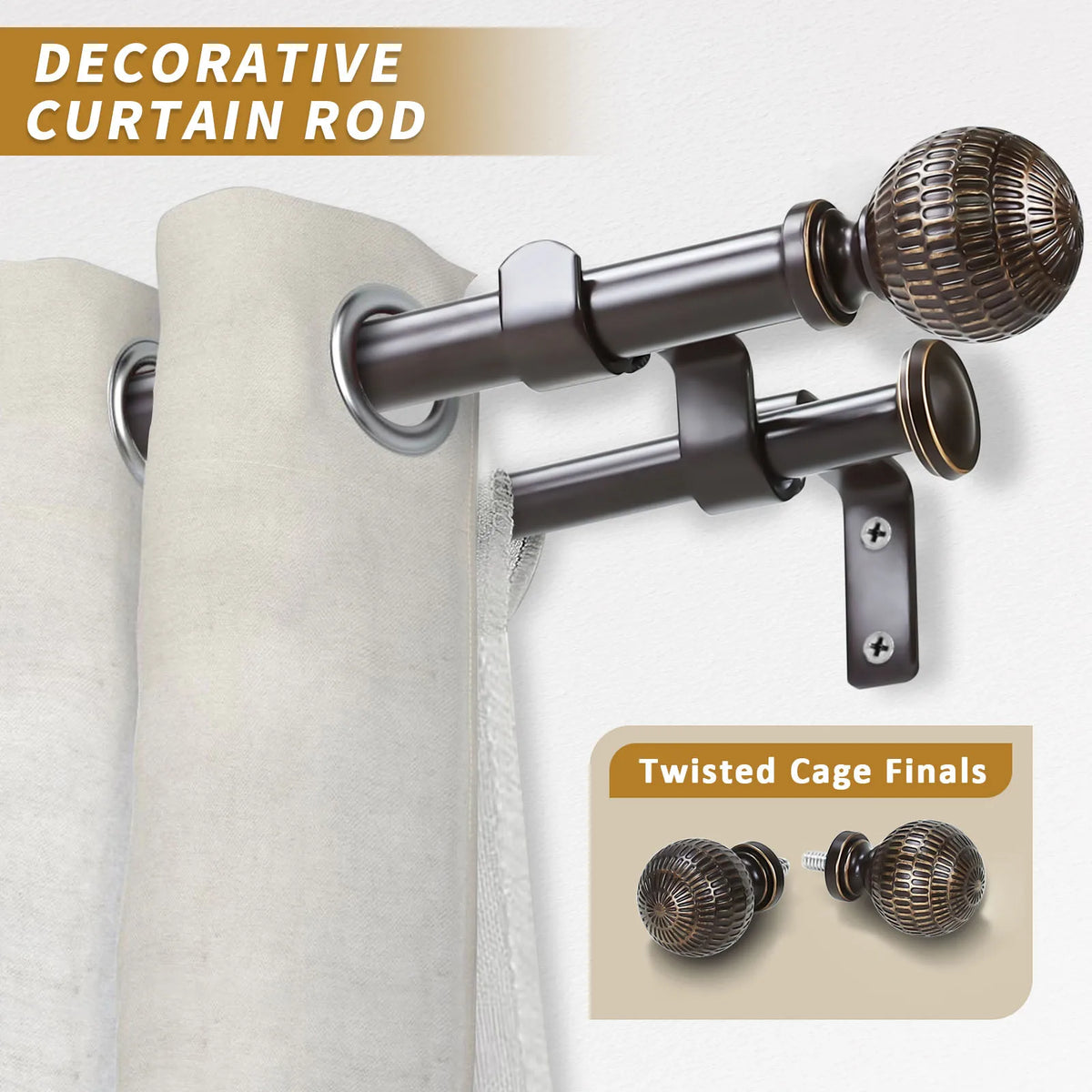 1 Set 5/8 Inch Diameter Heavy-Duty 28 to 120 Inch Curtain Rod, Telescoping Single Rod, 28 to 120 Inches, 5 Colors, 3 Sizes....