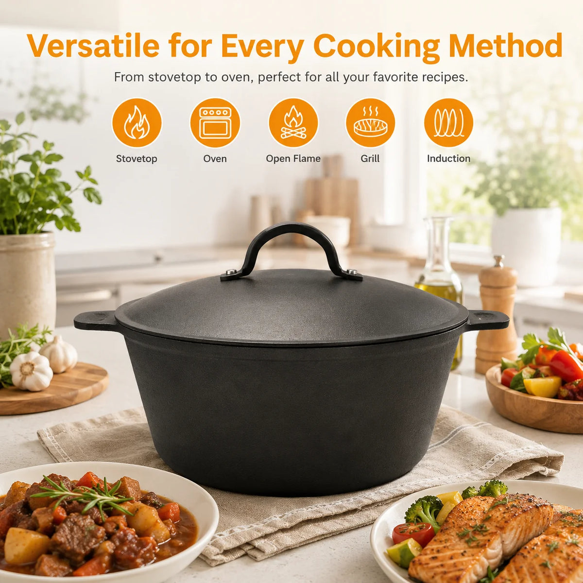 5.2Qt Lightweight Cast Iron Dutch Oven Honeycomb Base Non-Stick, Non- Stick.......