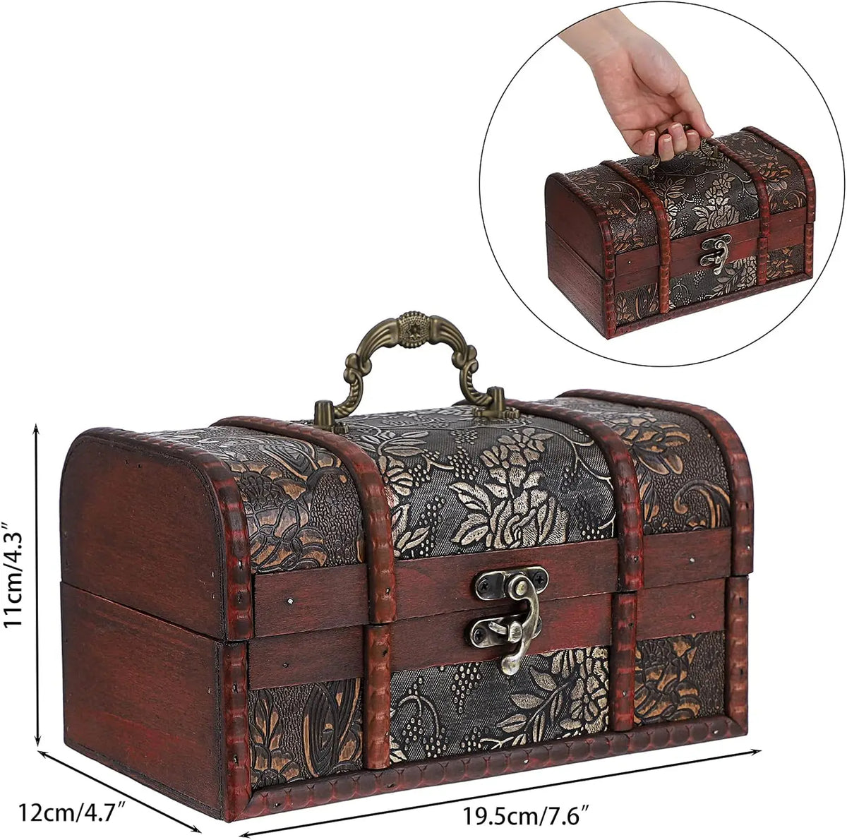 Vintage Treasure Chest Wooden Box for Jewelry
