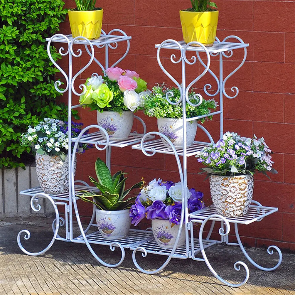 4 Tier Metal Plant Stand for Indoor Outdoor, Black and White