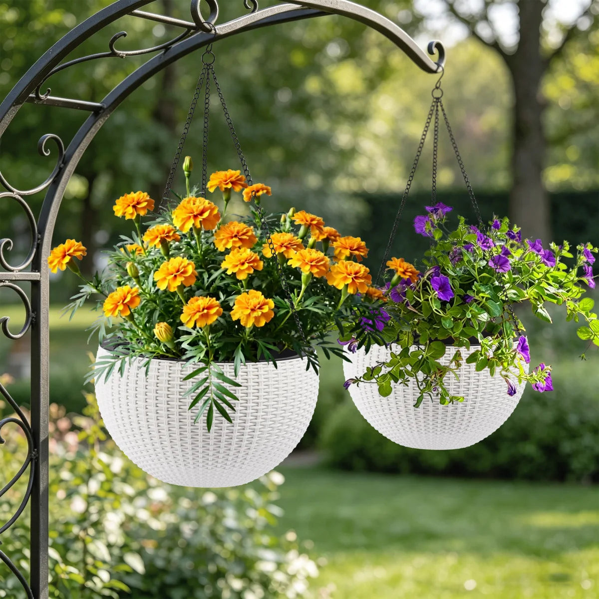 Pack of 2 Square Planter 22-Inch High Faux Rattan Design with Automatic Watering System....