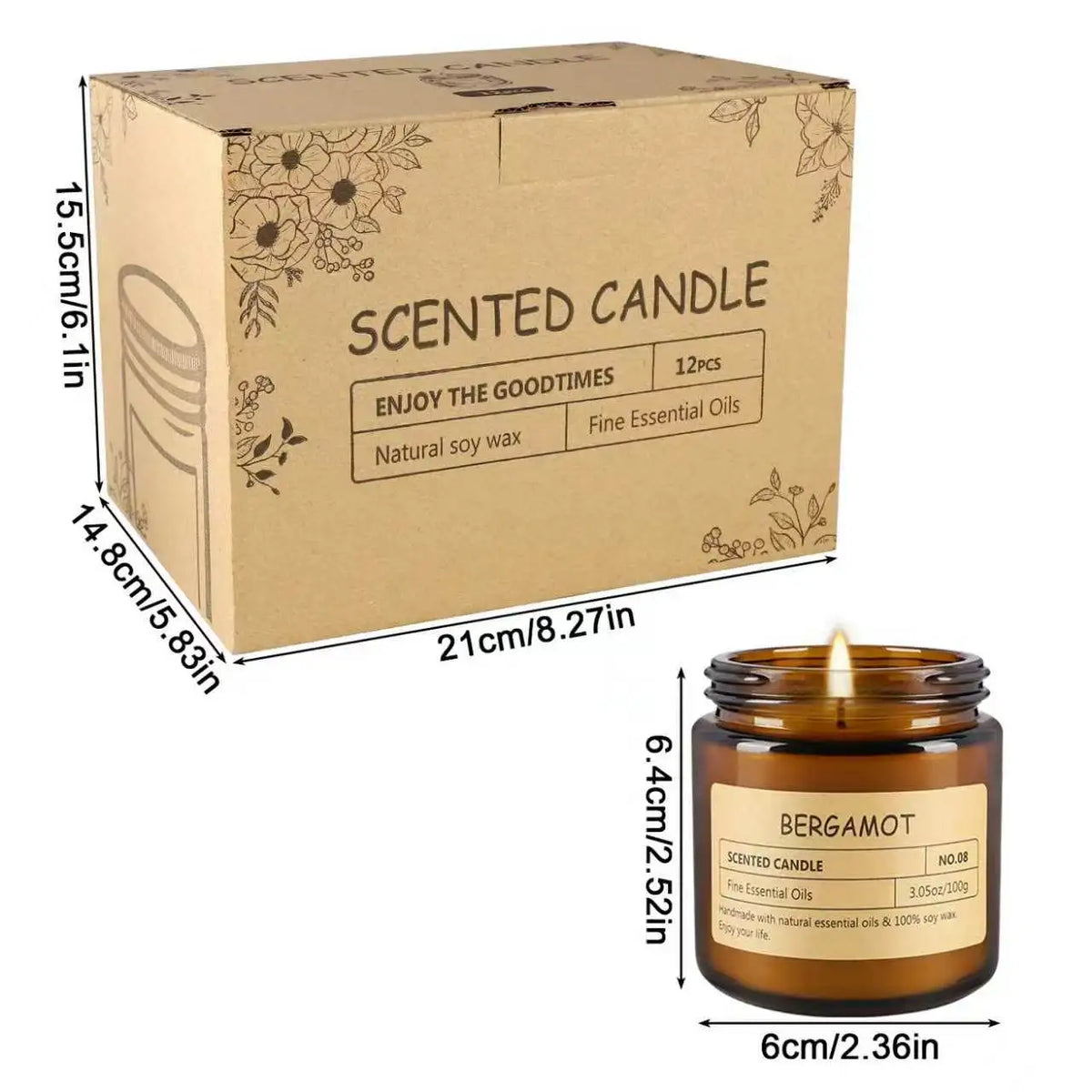 12 Scented Candles (2.5 In × 2.3 In) - 3.5 oz Scented Candles. Gift Box Set, Made with Soy Wax and Essential Oils.