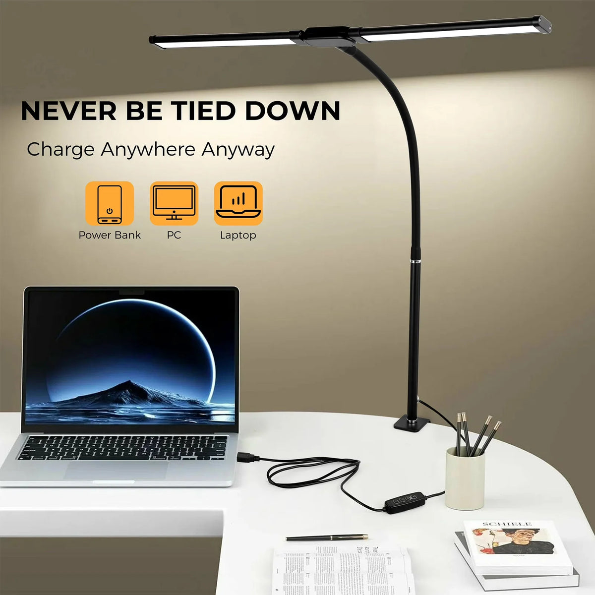 Double Head LED Desk Lamp with Clamp Dimmable 3 Color Modes 10 Brightness USB Adjustable...