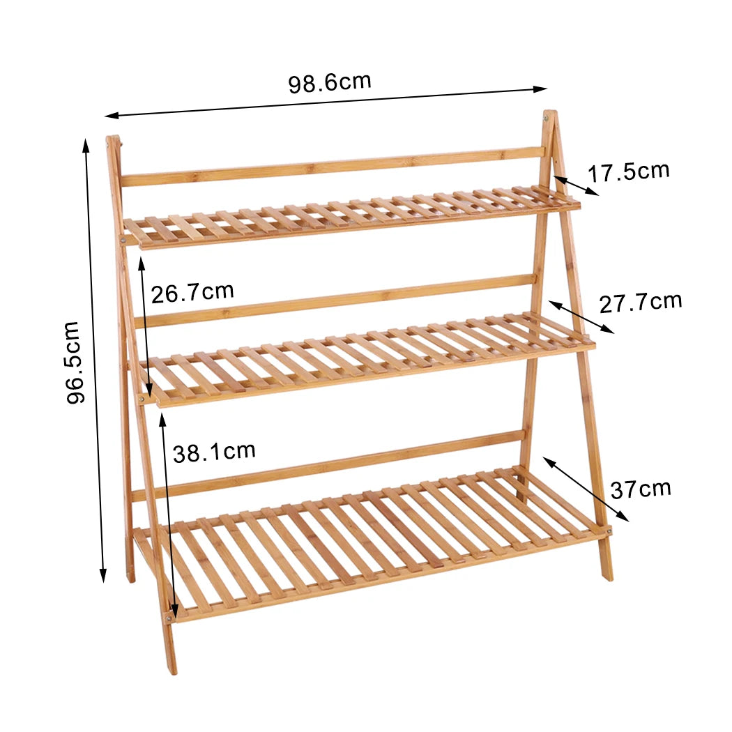 70/100cm Natural Bamboo Plant Stand Folding 3 Tier Flower Pot Display, Indoor Outdoor....