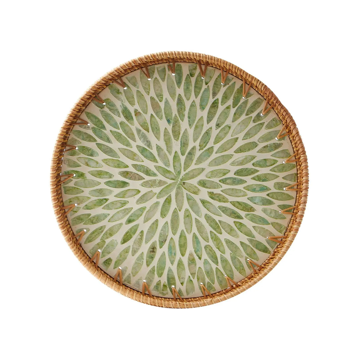 Woven Rattan Wicker Tray with Mother of Pearl Inlay With Wooden Base.....