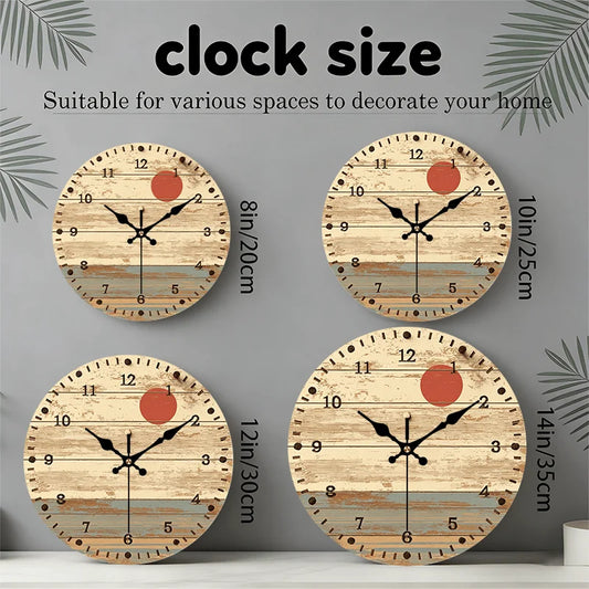 2D Flat. 1pc, Vintage Style Wooden Wall Clock,30.48 cm, AA Battery Not