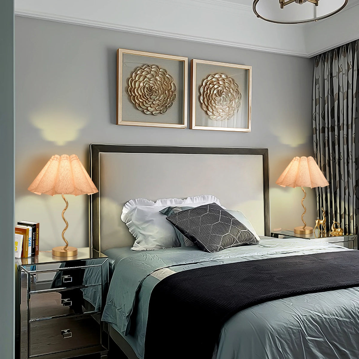 Gold, Scalloped Pleated Desk Lamps