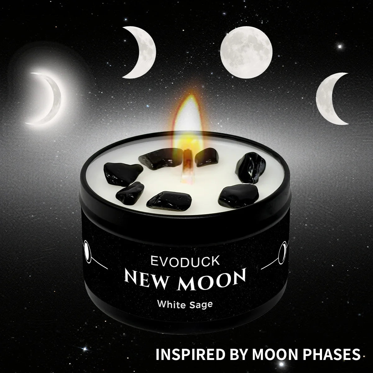 Moon Phase Crystal Scented Candle Set, 3oz White Sage, Lemongrass, Jasmine and Lavender Aromatherapy, 9 Different variations Sets.....