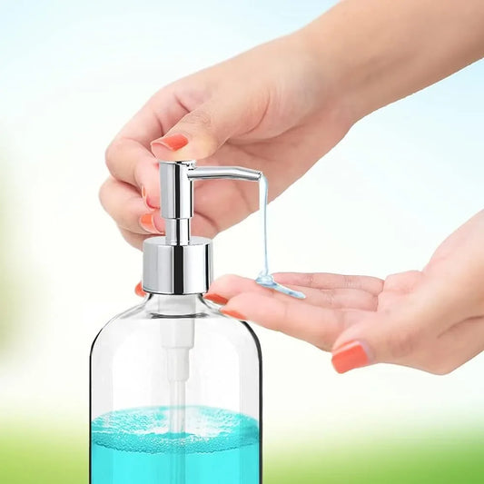 Clear Soap Dispenser with Rust Proof Pump, Waterproof Labels, 2 Pack 16 Oz, Plastic....
