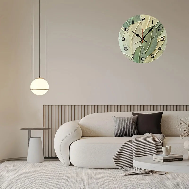 Vintage 10 Inch Abstract Leaves Backdrop Clock Wood Veneer Batteries Not Included
