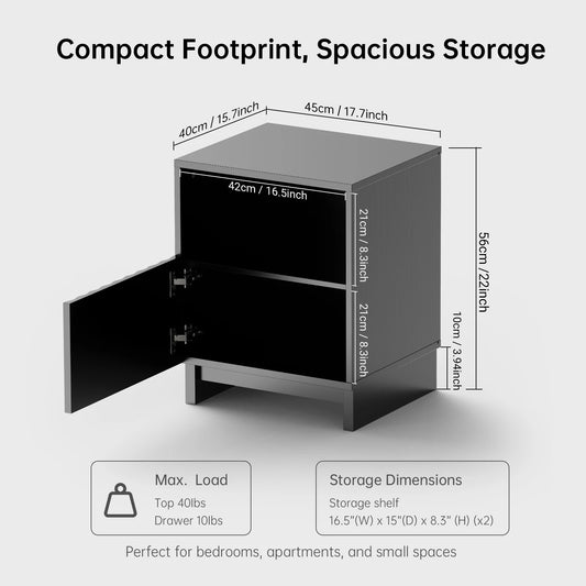 Fluted wooden Nightstand, 17.7 inch With Storage Drawers & Open Shelf...