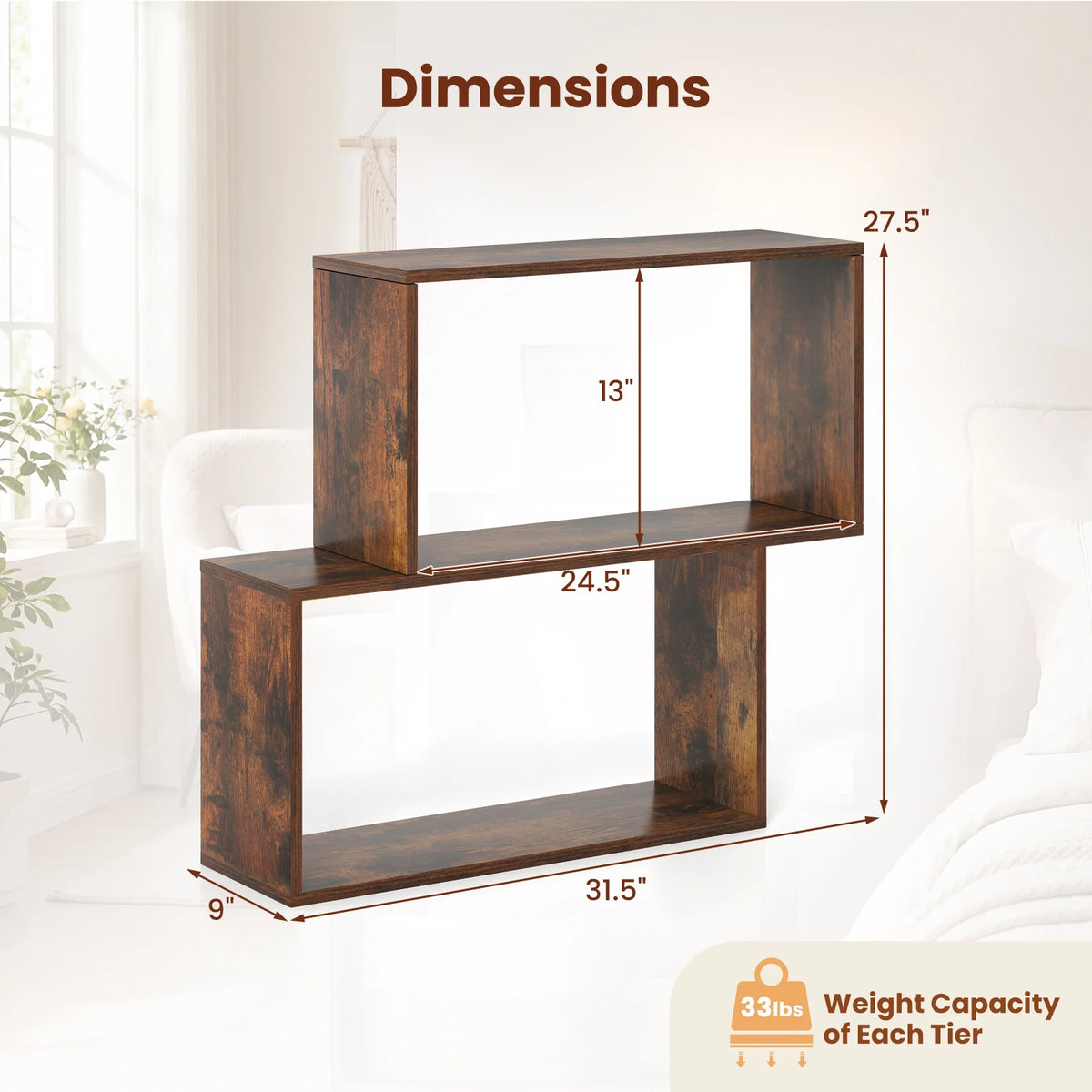 3-Tier Geometric Wooden Bookshelf, Freestanding