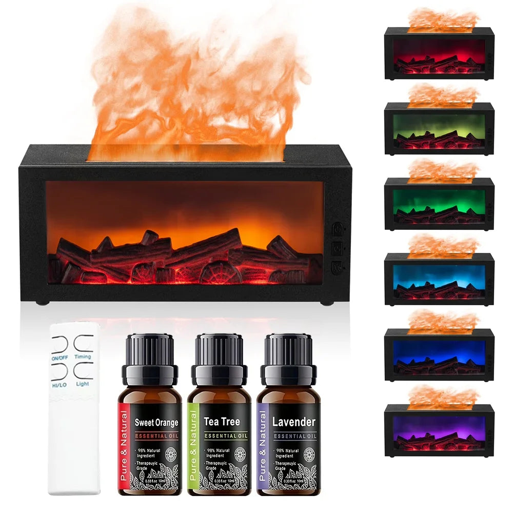 Fireplace Diffuser 6 Color LED Flame Effect, 10 Oz, Remote Timer