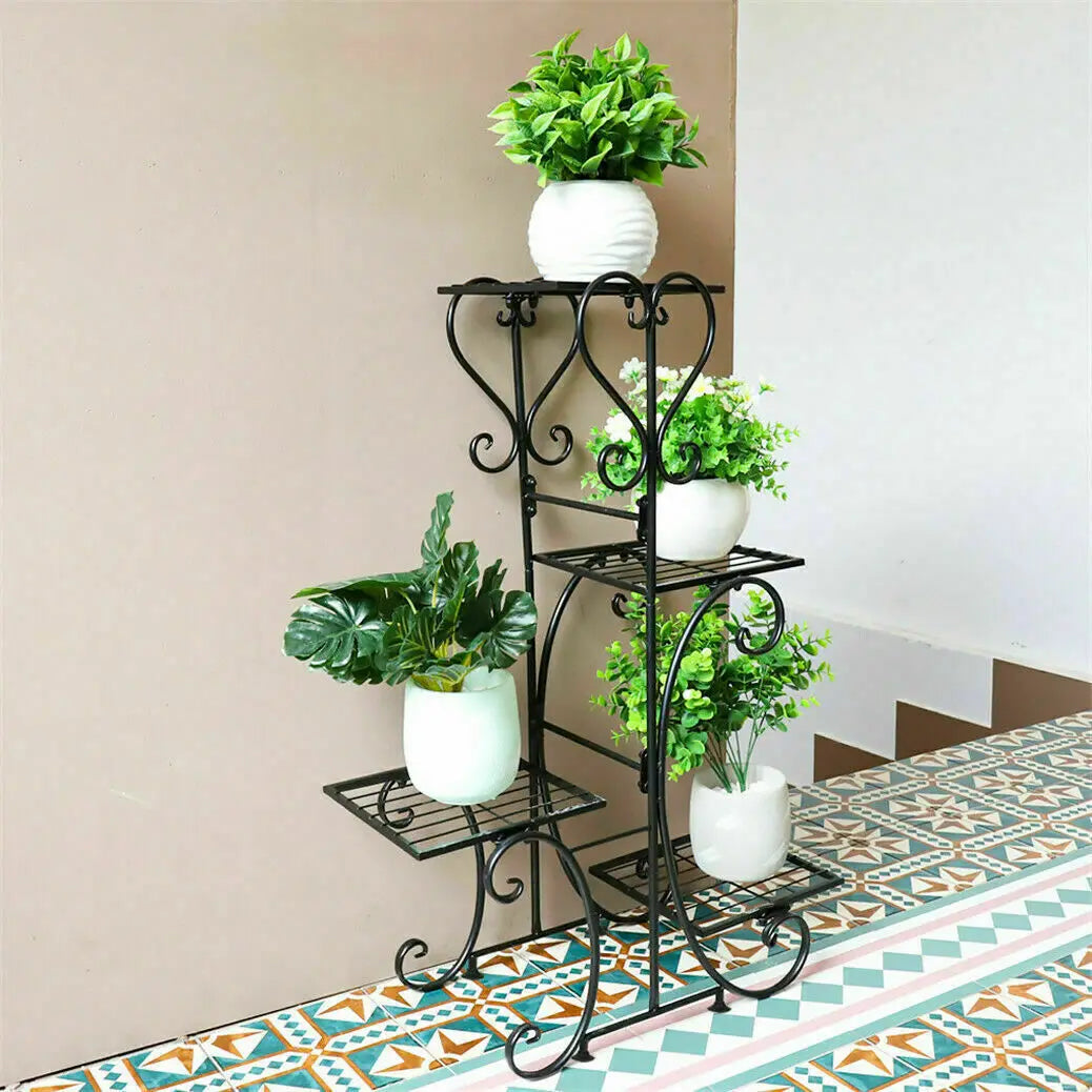 4 Tier Metal Plant Stand for Indoor Outdoor, Black and White