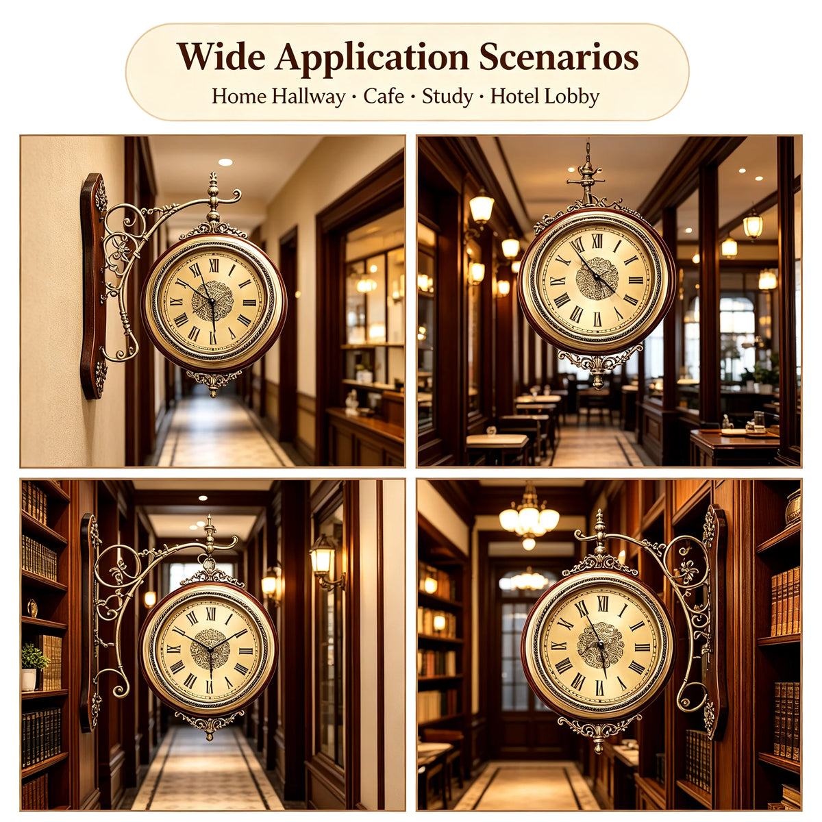 Double-Sided Wall Clock Vintage Style, 12-inch 360° Rotation, AA Battery Needed....