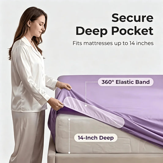 3/4-Piece Bamboo Fiber Fitted Sheet Set, Includes Pillowcases & Fitted Sheets, Available In Twin/Full/Queen/King Sizes.....