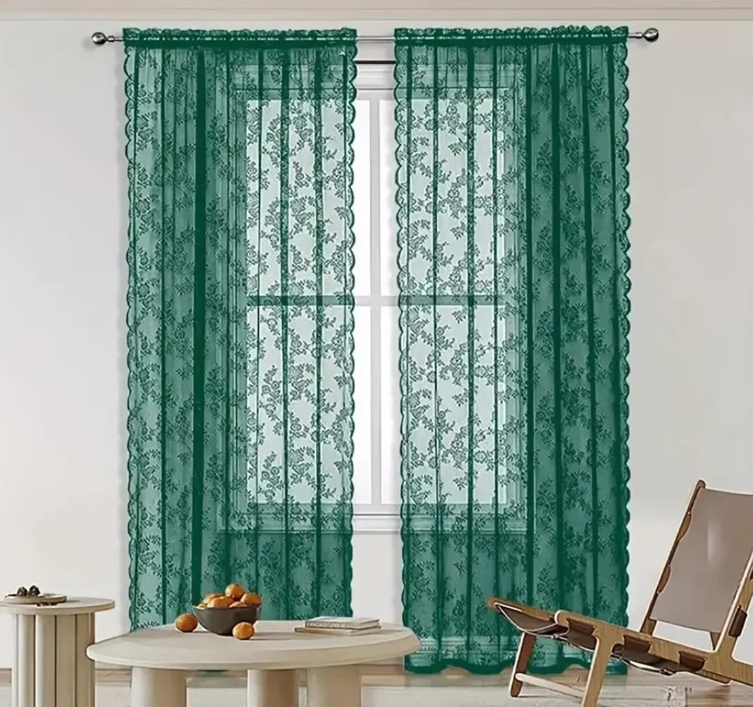 2Panels, 3 Different Solid Color Sheer Curtains with Wave Lace Trim And Floral Patterns,4 Different Sizes....