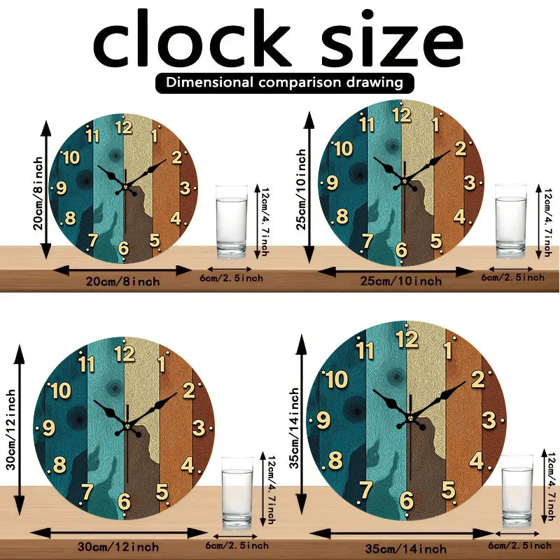 2D Flat. Wood Grain Theme Wall Clock 20.32/25.4/30.48/35.56 cm, AA Battery Not Included...