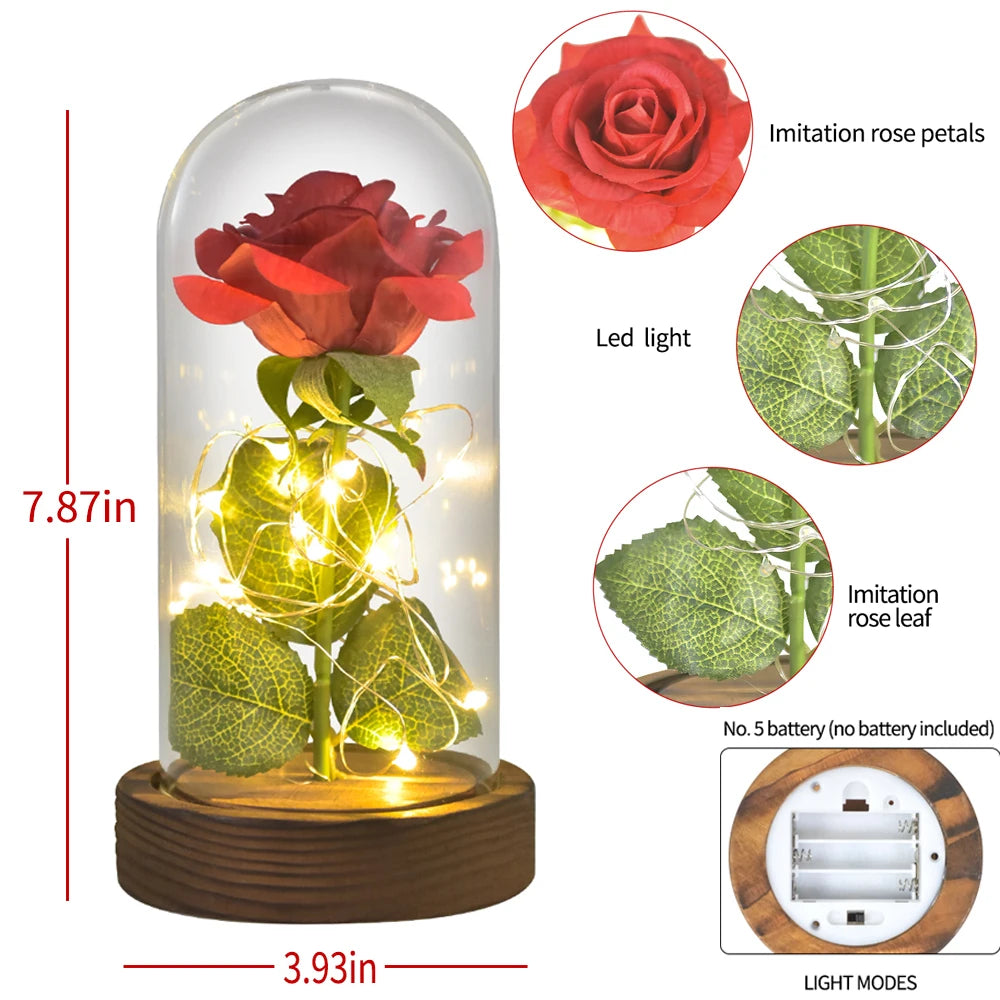 Eternal Rose In Glass Dome Artificial Forever Flower LED Light