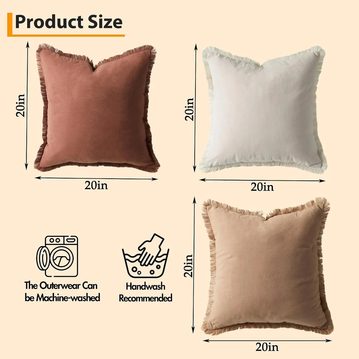 Washable Cotton Pillow Covers with Tassels – 4 Pack, 20x20 Inch,