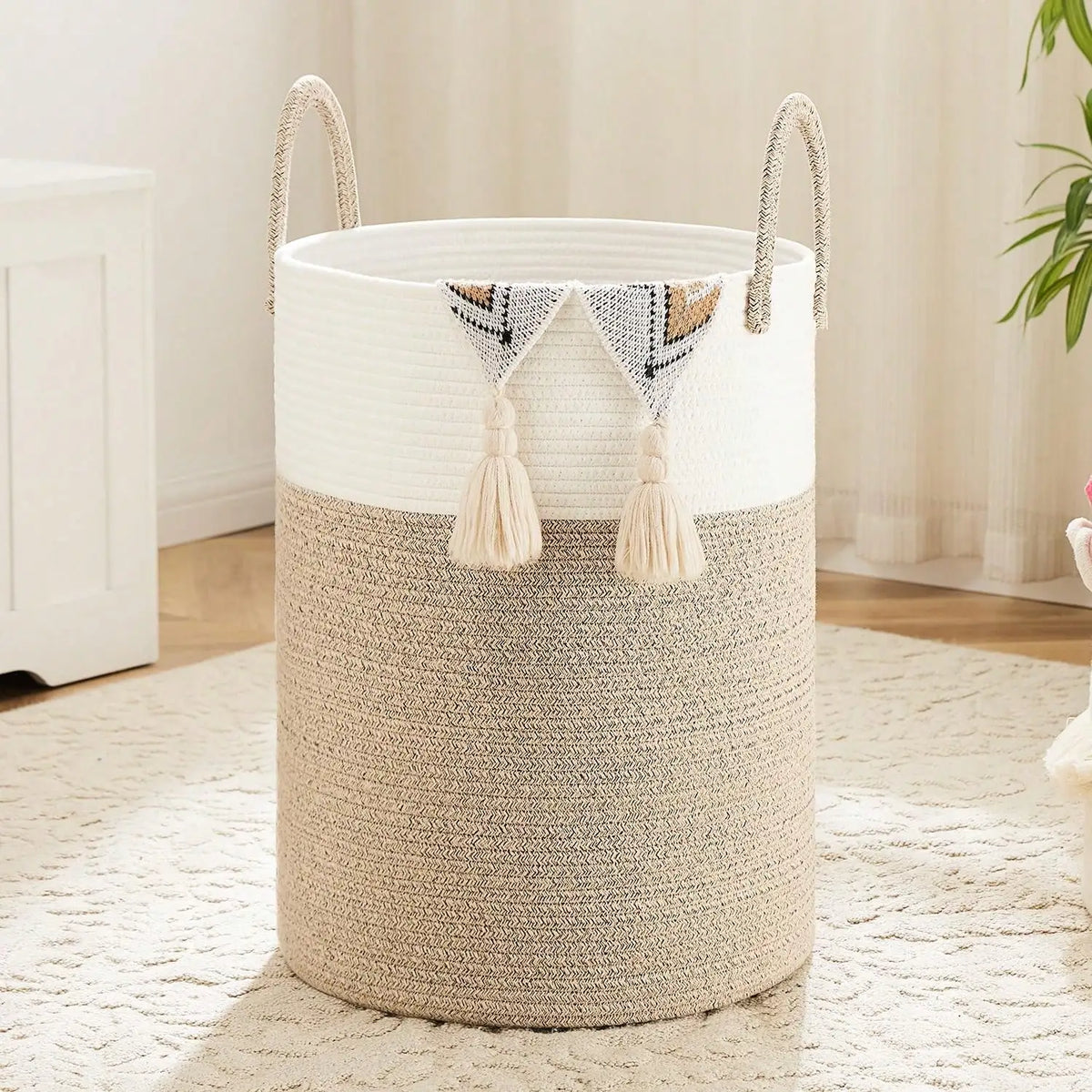 Woven Cotton Rope Laundry Hamper, Or Storage, With Handles...