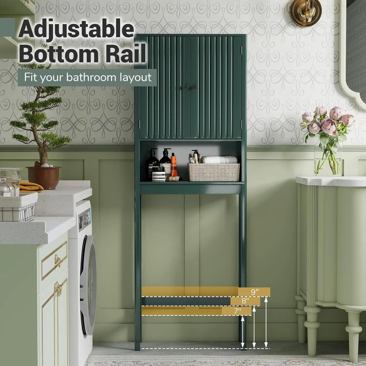 Wooden Storage Cabinet, Bathroom w/Fluted Doors, Adjustable Shelf....