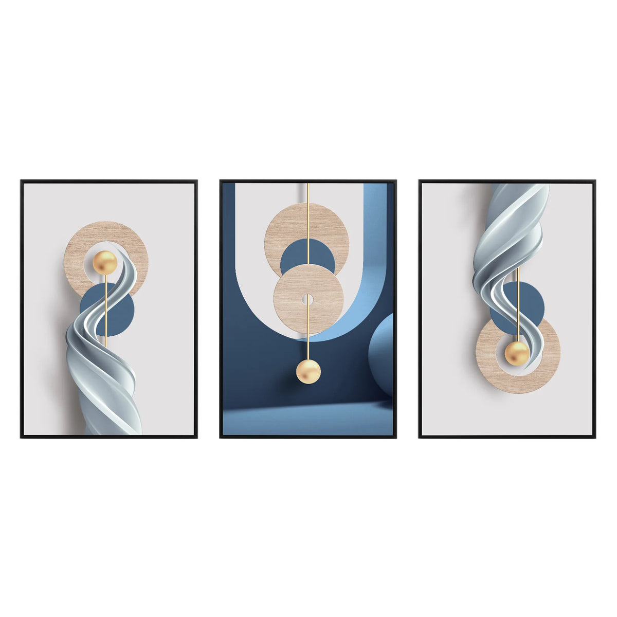 3 Panel Wall Art, Geometric Abstract 16x24 Inch Stereo Shape Stone Framed Wall Prints