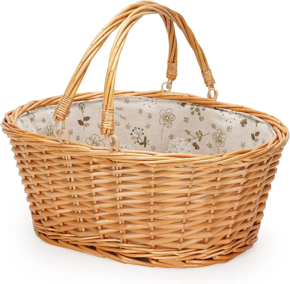 Large Natural Willow Wicker Basket with Double Folding Handles. 16 Inch.....