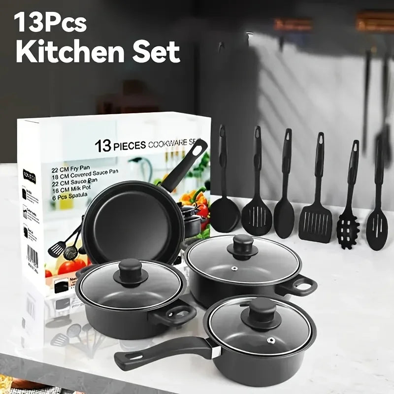 13-Piece Nonstick Stainless Steal, Cookware Set Black, & Utensils....