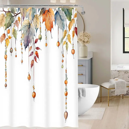 Watercolor Autumn Maple Leaf Shower Curtain, With 12 Rod Hooks, Waterproof 2 Sizes....
