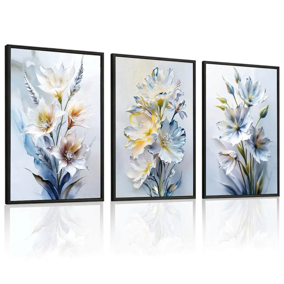 3 Panel 3D Textured Floral Wall Art, 16x24 Inch Embossed Flower Framed Wall Prints.....