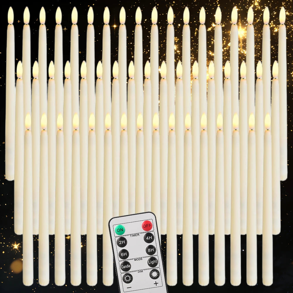12/6 PCS. Flameless Taper Candles with Remote Control Flickering LED Candles, White, Cream Takes 2 AAA Battery's